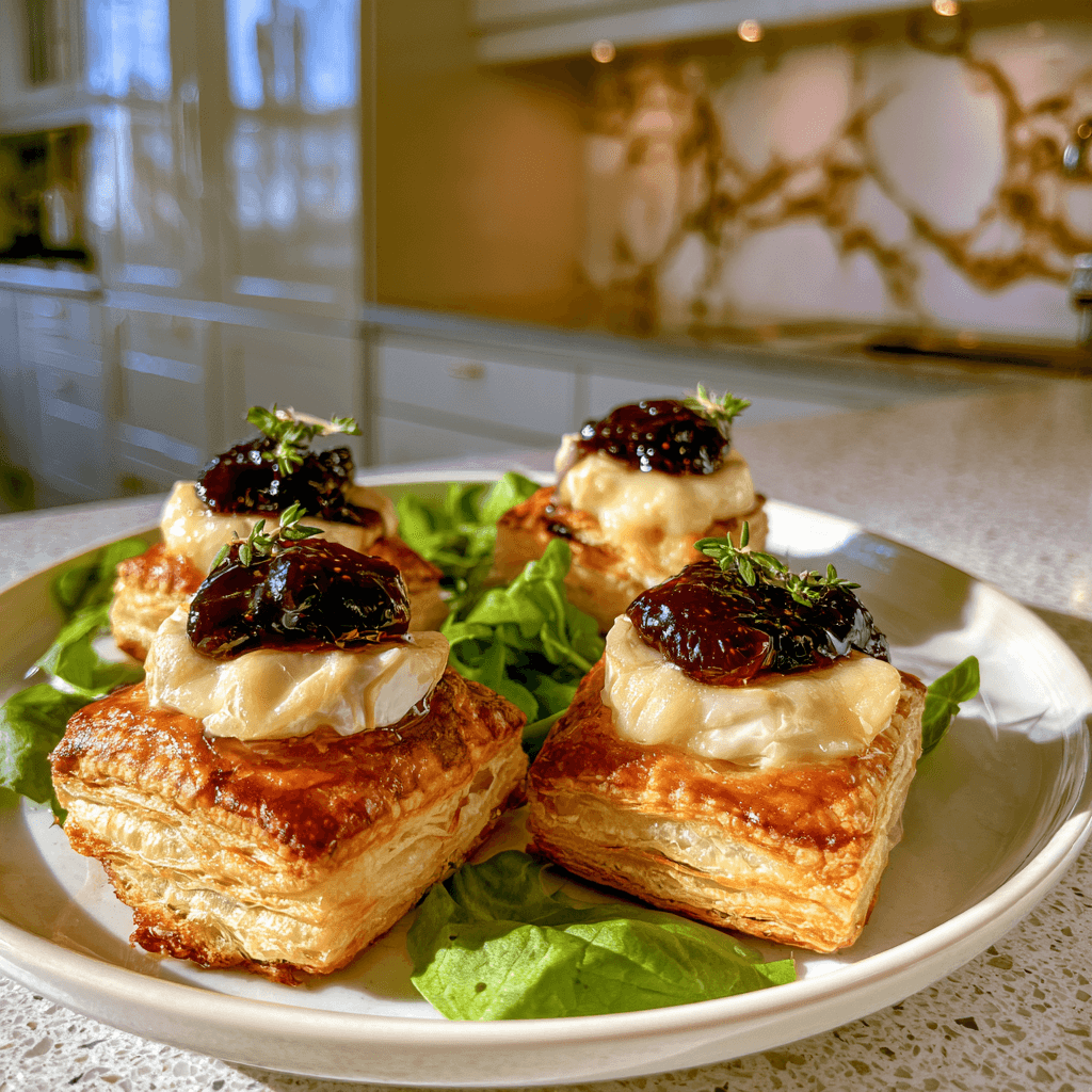 Smördegssnittar med brie och fikonmarmelad