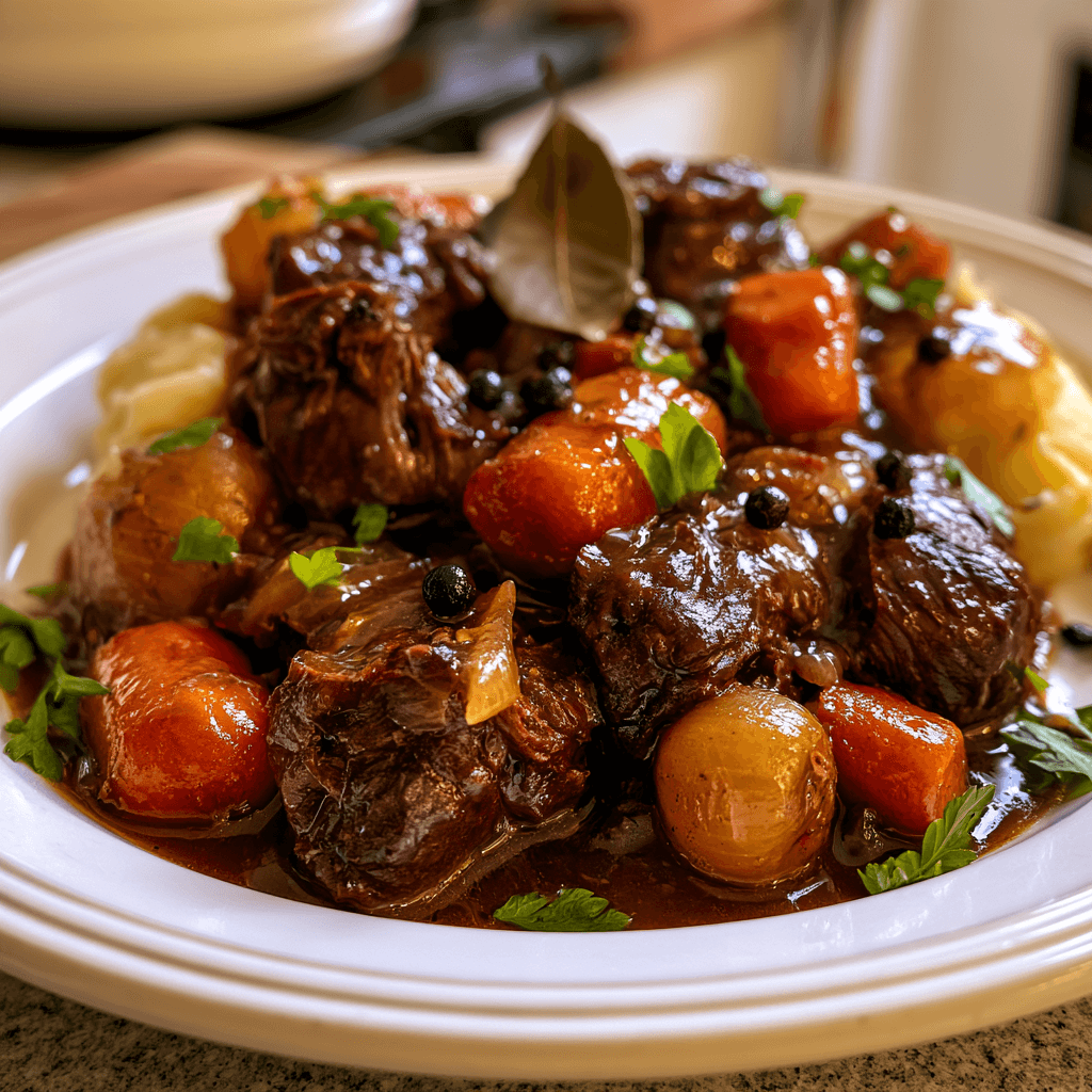 Kalops: klassisk svensk köttgryta med lagerblad och kryddpeppar