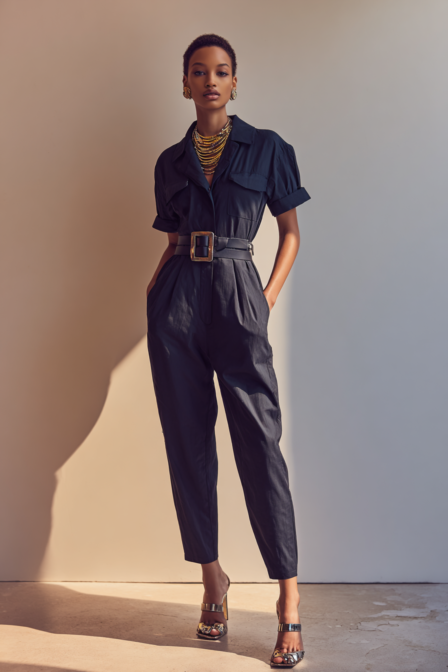 A model showcasing a fitted blush pink tailored suit with wide-leg pants, paired with a sleek white blouse and pointed toe beige pumps, accessorized with a minimalist clutch and hoop earrings, captured in a clean neutral studio with bokeh background, soft professional lighting --ar 2:3 --v 7 --style raw